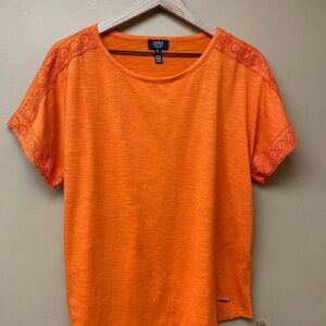 Vibrant Orange Jones New York Eyelet Sleeve Top M Casual Summer EUC Relaxed 🍊